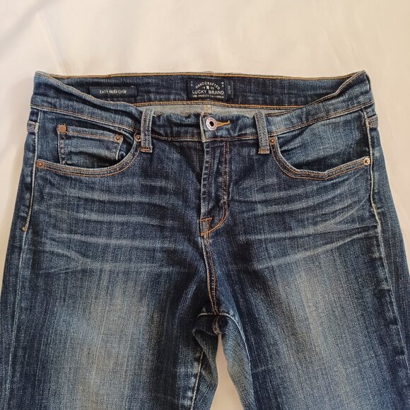 Lucky Brand Cropped Jeans Easy Rider Cop Midrise Dark Wash Stretch Size 30 - Picture 3 of 14